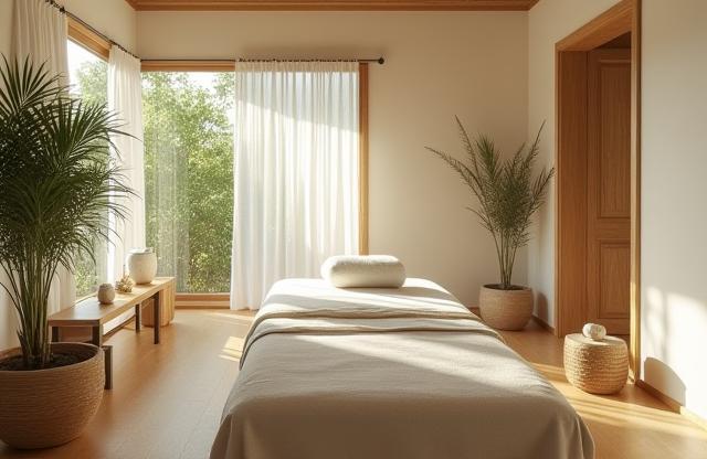 Cabine de massage lumineuse avec décoration naturelle